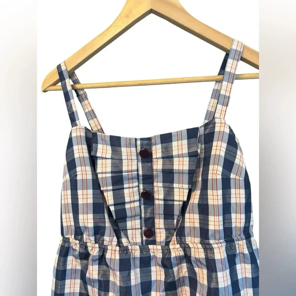 NWT Anthropologie Maeve Blue White Plaid Printed Dress with Sheen Size Small - Picture 8 of 9